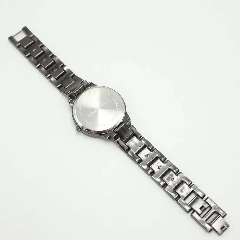 Nine West Black Green Tone Womens Watch 36mm Metal Bracelet with New Battery